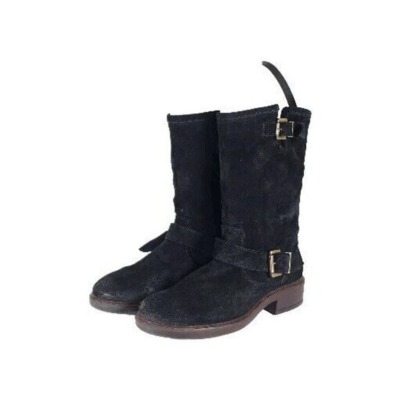 Cordani Italian Women's EU38 US7-7,5 Black Suede Leather Buckle Biker Boots - Picture 1 of 16